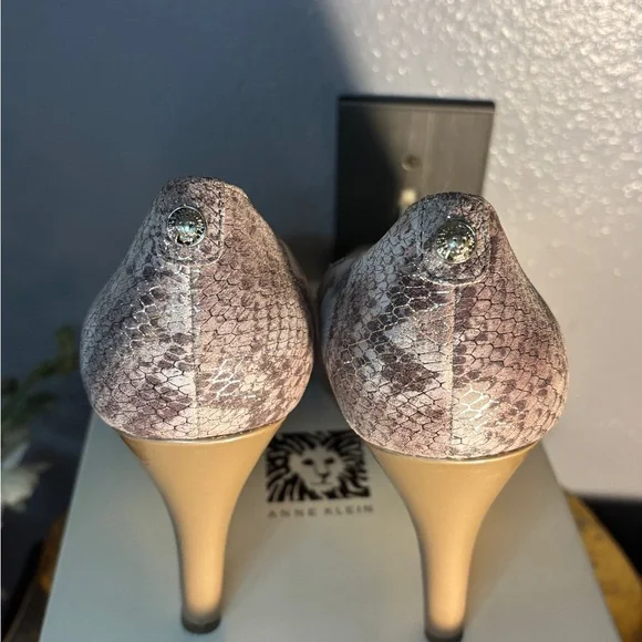 Anne Klein Snake Print Peep Toe Heels - Tan - Picture 3 of 8